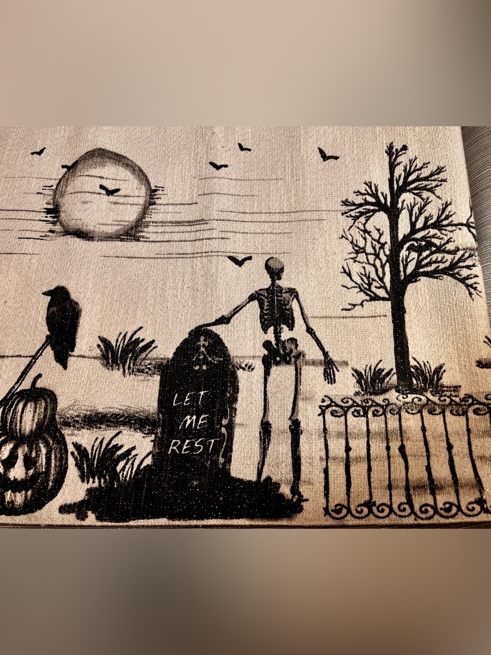 Tahari Halloween Table Runner Skeletons Haunted House Bats Spiders 65x15”